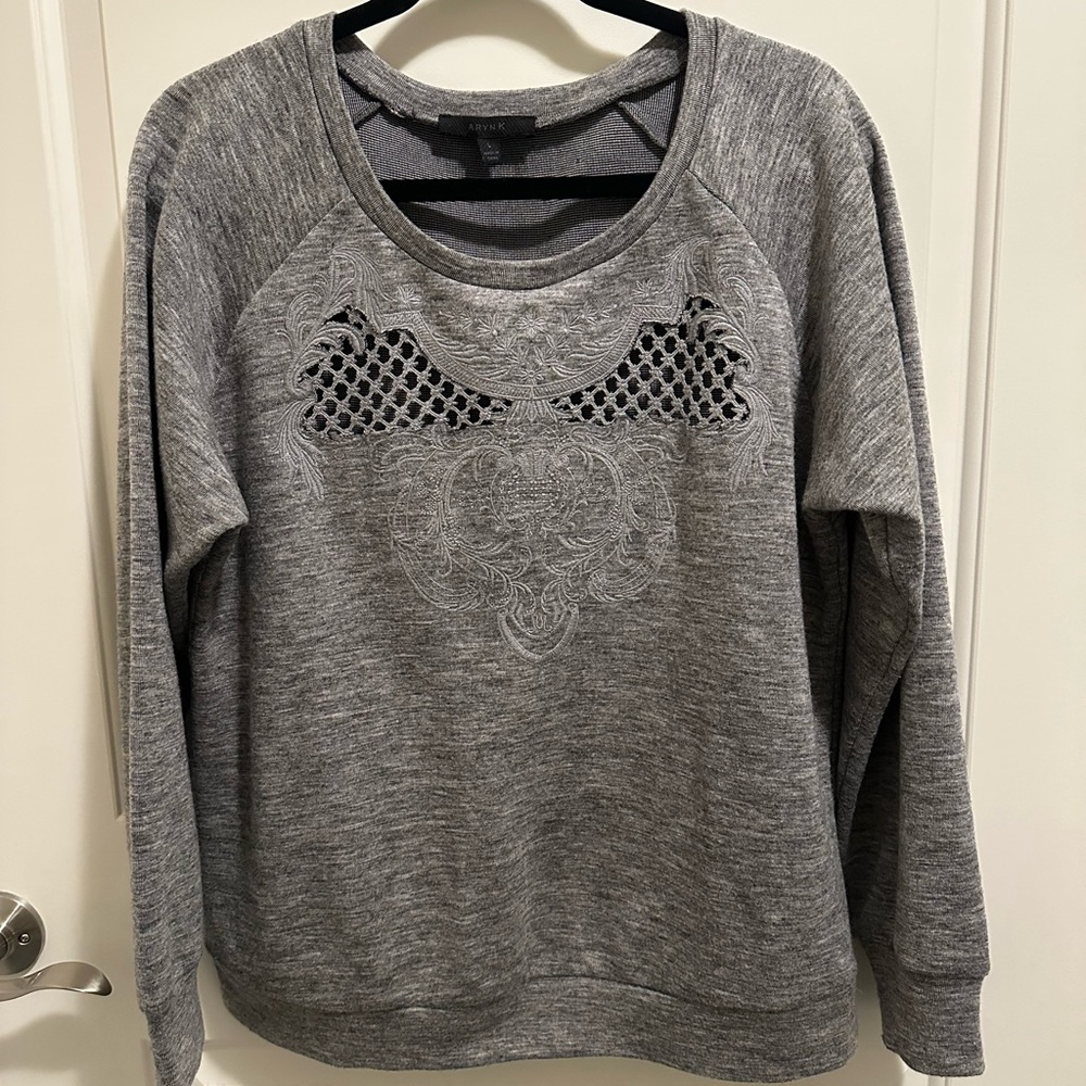 Aryn K Women’s Gray Crew Neck Sweater with Textured Knit